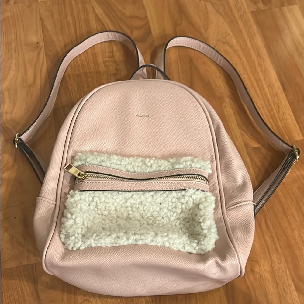 Aldo Light Pink Backpack with Shearling Accent
